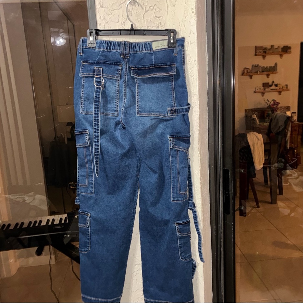 Wide-Leg Cargo Denim Jeans - Blue - Picture 6 of 7